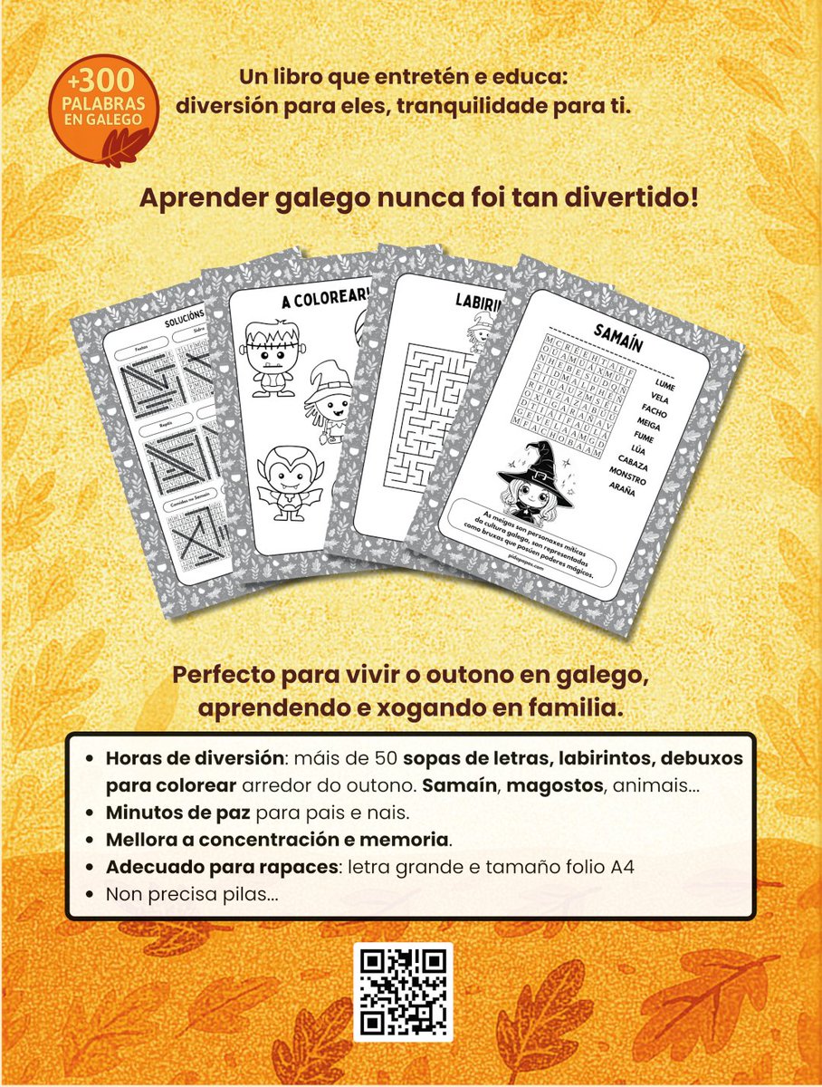 O #outono chegou. As follas caen.
Os nenos están revoltos.

Ti só queres… uns minutos de paz.

A solución? Non é un milagre. É un libro.
📘 Sopas de letras do outono en galego
✔️ Letras grandes
✔️ 0% pantallas

👉 Xa dispoñible en librarías e en pidopapas.com
#galego