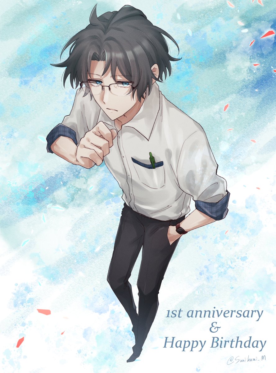 「本日は乙木志文の誕生日&配布1周年記念です! おめでとう! それに単独音のDL数」|隅上もぐらのイラスト