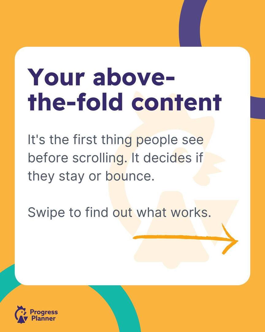 MyProgressPlan's tweet image. Your above-the-fold content determines if a visitor stays or leaves. It is the content they see before scrolling. Make it convincing.

Read our blog for practical tips on how to do it right.

#ProgressPlanner #websitetips instagr.am/p/DOYpfPMDStW/