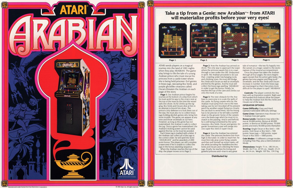 Today's #AFOTD #244 is Arabian released by Sunsoft in 1983. In the USA, the game was licensed to Atari. This was the second Sunsoft game that Atari licensed for the USA after Kangaroo, but this one bombed even harder. #Arcade #Gaming #RetroGaming #VideoGames #GamersUnite