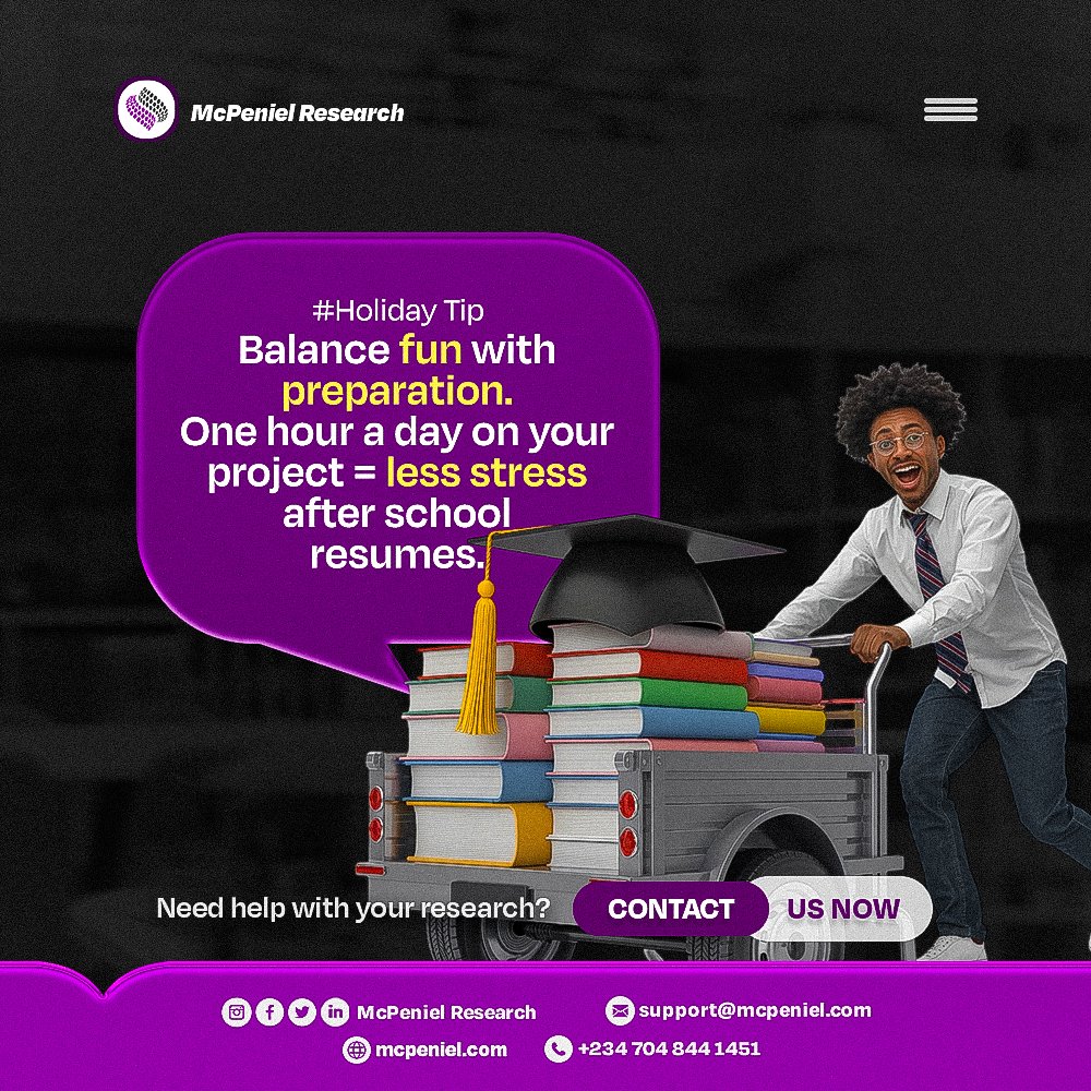 mcp_research's tweet image. Holiday is sweet, but deadlines don’t go on vacation.

Let McPeniel Research guide you step by step-so you can enjoy your holiday and return to school stress-free.
Start today, your future self will thank you.
DM or Call us on +234 704 844 1451.

#mcr #summer #research #academic