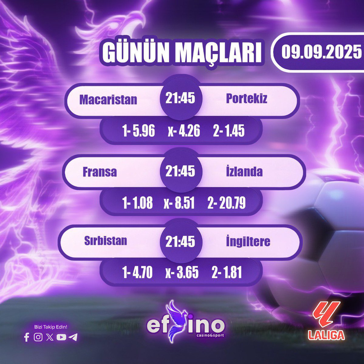 Efsino  Günün en iddialı maçları seni bekliyor!

Doğru tahminlerle şansını zirveye taşı, kazancını katla.

Unutma, her maç yeni bir fırsat demek!

Efsane Casino, Güvenilir Deneyim!

Güncel Giriş: kisa.link/mWzAH
