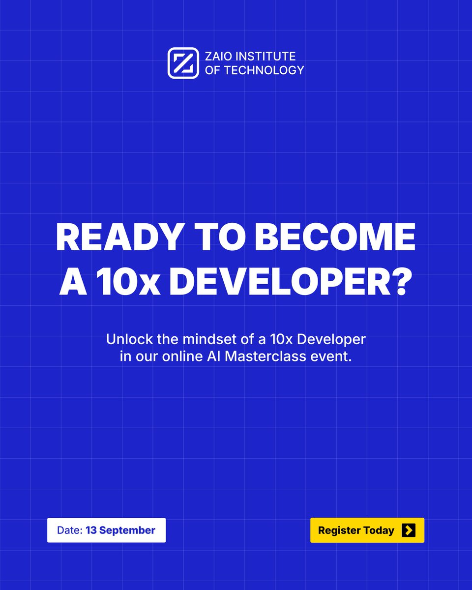 zaiotech's tweet image. Not all devs are the same. Some solve tasks, others redefine problems and think bigger. That’s the 10x difference. 🚀
Join our online event on 13 Sept 2025 and step into the 10x mindset.
👉 Seats are limited → Register now → Link In Bio
#10xDeveloper #SoftwareEngineering