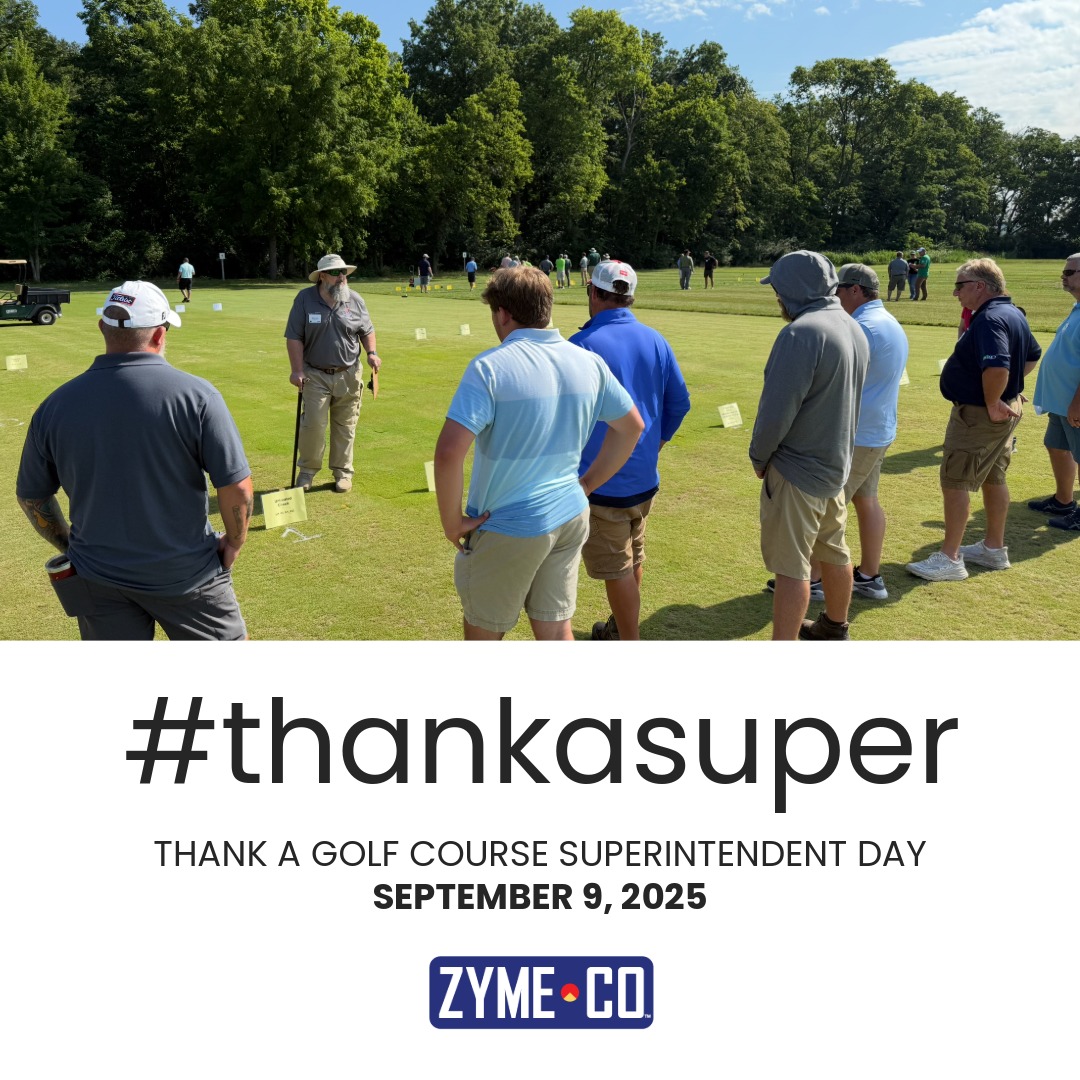 zymecompany's tweet image. Healthy turf takes science, stewardship, and a superintendent’s touch. Today we celebrate the pros who balance playability with sustainability. Thank you. #ThankASuper