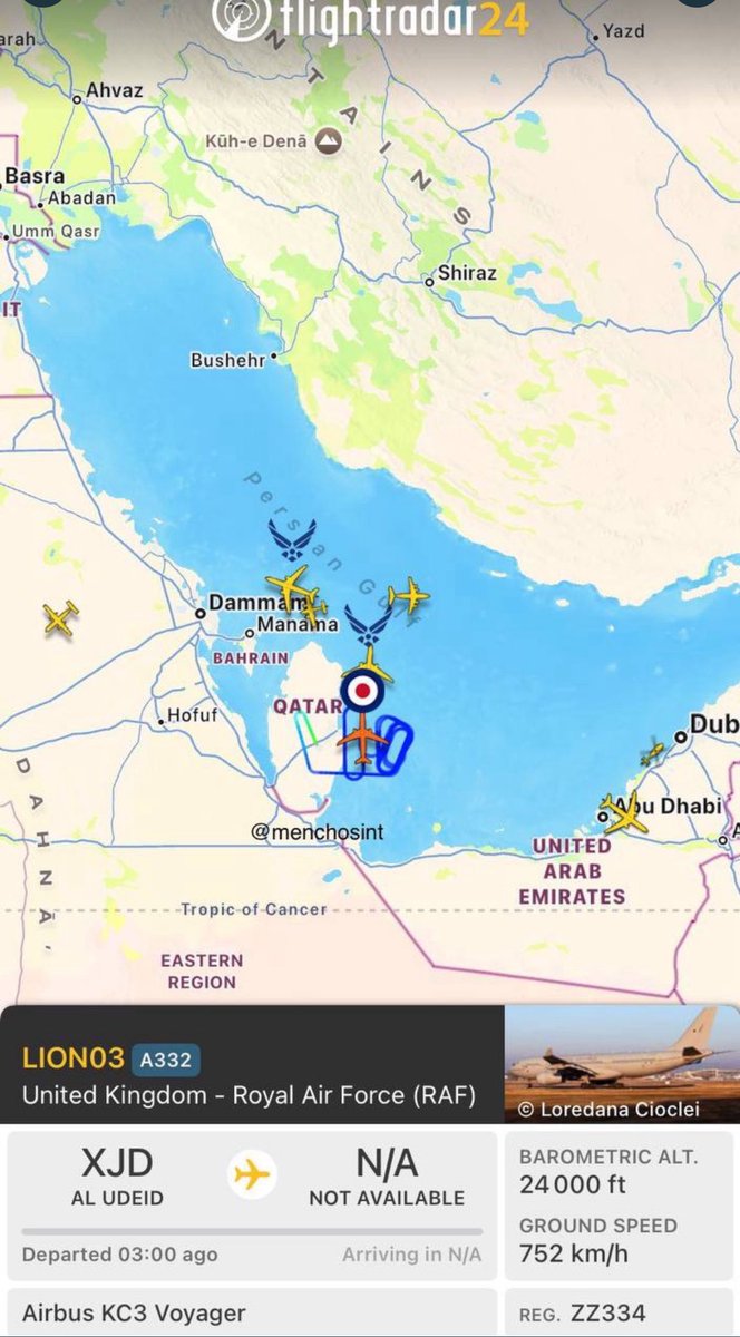 BREAKING: American KC-46 and British RAF KC2 tankers were present during the Israeli attacks on Qatar, the same call sign of “the Crusaders Lion"