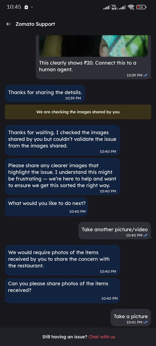 AnkurTheme's tweet photo. T/2

MRP overselling is not allowed and illegal. I understand some restaurants might be unaware about it and hence I contacted @zomato support. It would have been solved much easier if a human agent would have been present instead of a bot. https://t.co/ZWXHFez7Td