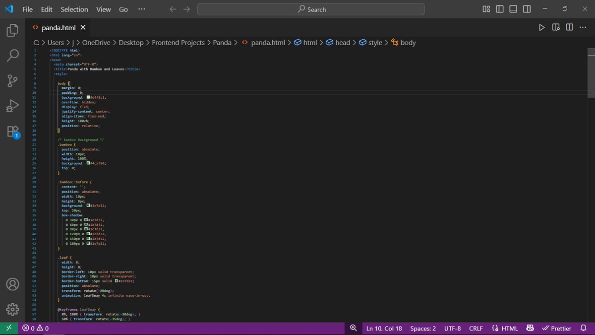 j_dot_dev's tweet image. Day 9/30 – CSS Panda 🐼🌿
Today I built a cute panda animation entirely with HTML & CSS:
✨ Panda sitting in a bamboo forest
✨ Chewing bamboo with a smooth arm animation
✨ Leaves swaying for extra realism
🛠️ Tech Used: HTML + CSS (no JS!)
#30DaysOfCode #CSSArt #Frontend