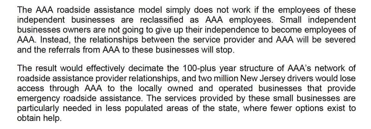 Want to be able to call for a tow truck this winter if you break down in the snow? 

Two key paragraphs from the public comment that AAA filed in opposition to NJDOL's proposed independent-contractor rule: