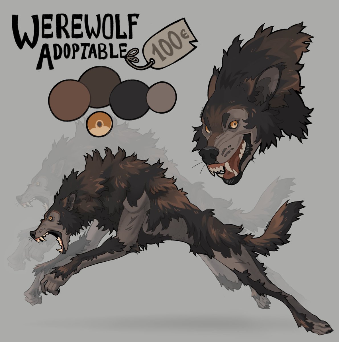 TOS: - First come first served - Once bought, you can do whatever you want with the design - Credit me please - Paypal only :)

I will send the reference without the TOS and the PNG of the wolf to you, can change the name too!

#Werewolf #lycanthrope