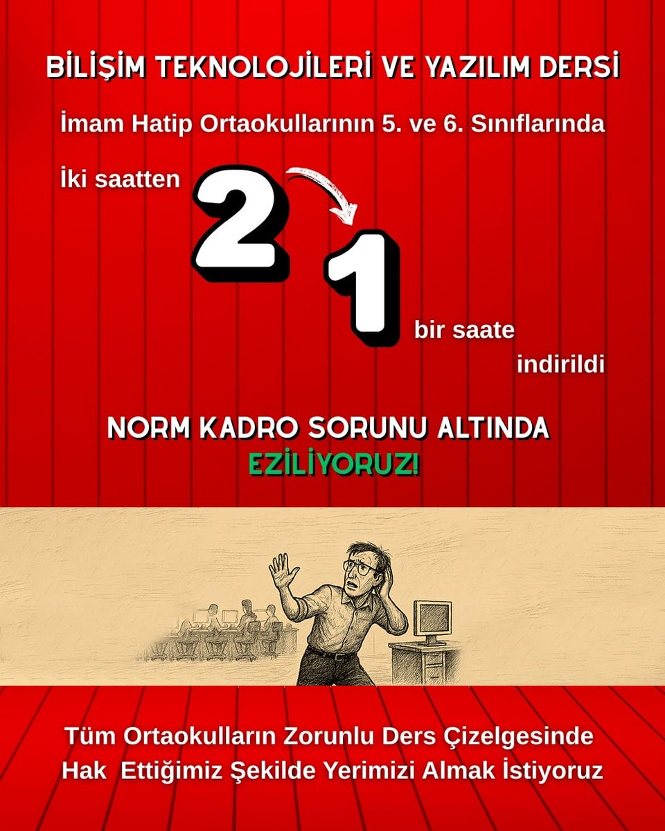 cggseco's tweet photo. Yapay Zekâ çağında, Dijital dünyada Bilişim Teknolojileri ve Yazılım dersleri kaldırılıyor. #İlkokuldanLiseyeBÖTE öğretmenlerinin her kademede görev alması çağımızda olmazsa olmazdır! Lütfen artık çağın gerektirdiği adımları atın @tcmeb @meb_ttkb https://t.co/UmQ9Fc9BZM