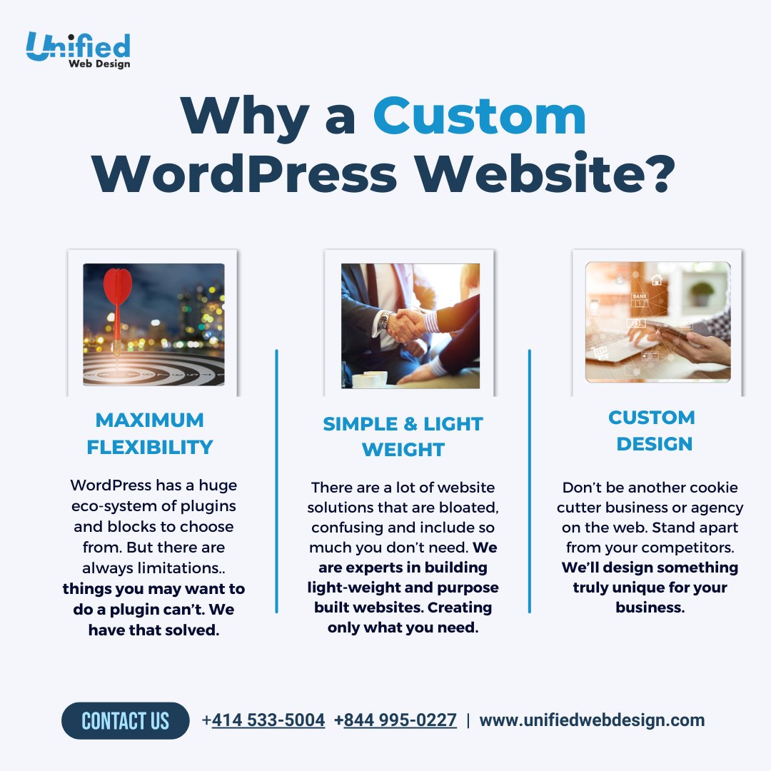 UnifiedWD's tweet image. Is your website holding you back? Cookie-cutter sites fit the masses, not your biz. A custom #WordPress site = flexibility, speed &amp;amp; a design built for YOU. 💻 

Even custom plugins if you need them. Let’s build it right 👉 unifiedwebdesign.com

#CustomWebDesign #WebDev