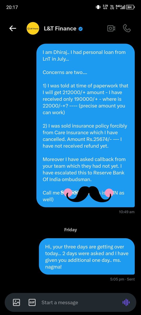 idhirajpandey's tweet image. @LnTFinance @Sudipta_Roy - Such experience can never be expected.
1st your sales guy miscommited and then your escalation team miscommited to callback after the investigation. How can anyone be so careless??
CC- @RBI @RBIsays