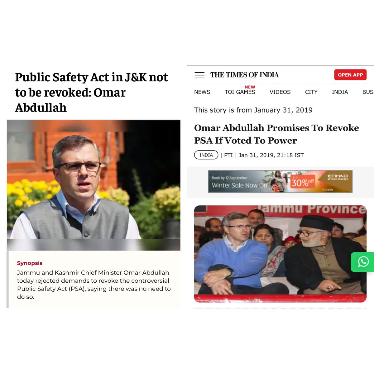 bilallone199's tweet photo. In 2013, Omar Abdullah was saying that there was no need to revoke the PSA, and then in 2020 he said that if his government comes to power, he will abolish the PSA in J&amp;K. How long will Kashmiris have to suffer from this hypocrisy.#MehrajMalik #OmarAbdullah @sajadlone @JKNC_ https://t.co/zPSpQX4VCv