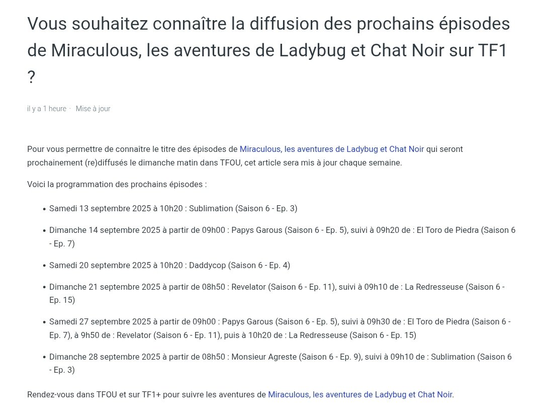 MLB FAN FR (@mlbfanfr) on Twitter photo C'est officiel !
La reprise ce fait bien le dimanche 28 Septembre avec l'รฉpisode INรDIT de la saison 6 de #miraculous : Monsieur Agreste ร 8h50 sur #TFou ( #TF1 )
<a href="/BeMiraculousLB/">Miraculous</a> @tf1 #MLB C'est officiel !
La reprise ce fait bien le dimanche 28 Septembre avec l'รฉpisode INรDIT de la saison 6 de #miraculous : Monsieur Agreste ร 8h50 sur #TFou ( #TF1 )
<a href="/BeMiraculousLB/">Miraculous</a> @tf1 #MLB