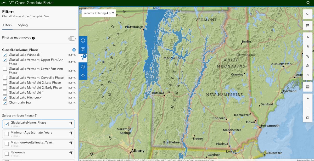 From about 13,500 to 9,000 years ago, much of the Northeast was covered by glacial lakes and the inland sea known as the Champlain Sea, a time when whales swam between the Adirondacks and the Green Mountains. When the ice sheet retreated, it left behind two very different