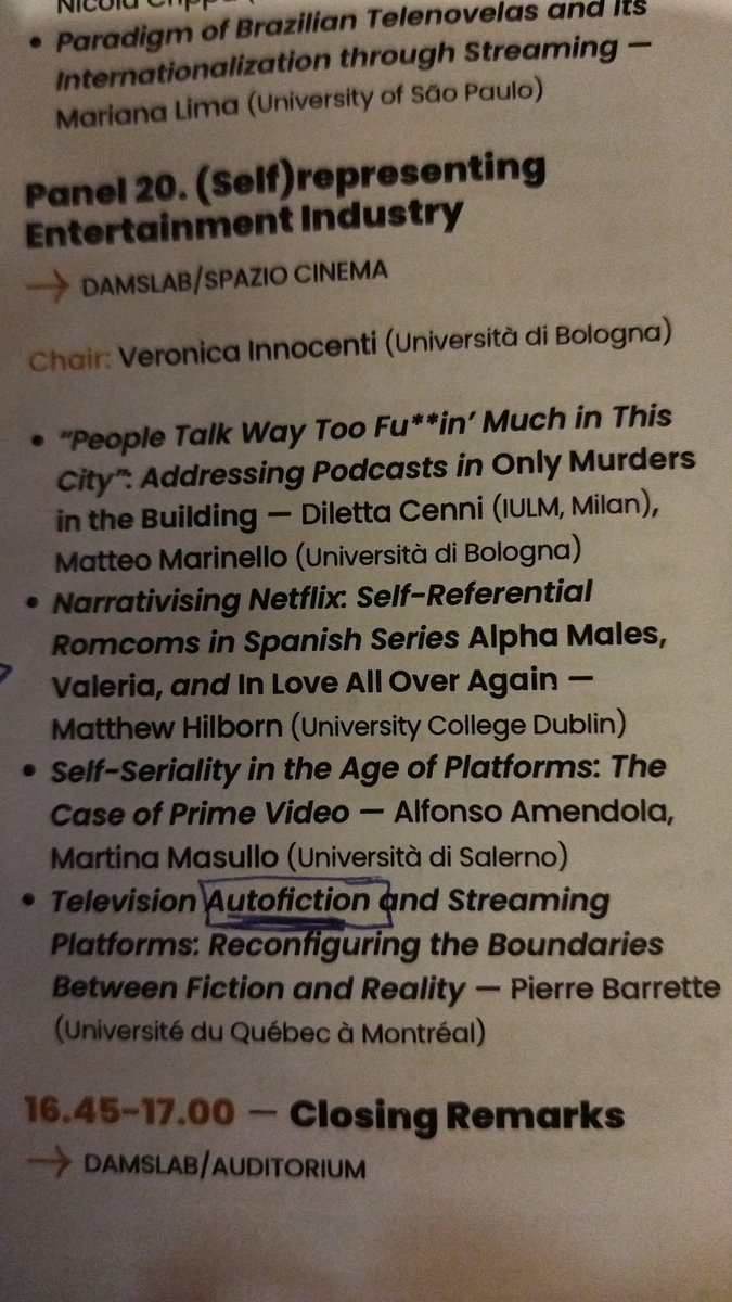 A pulsating panel on self-representing streaming services at ECREA 2025! I spoke about how Netflix Spain comedies about sex &amp; intimacy incorporate Netflix itself into their own diegesis!