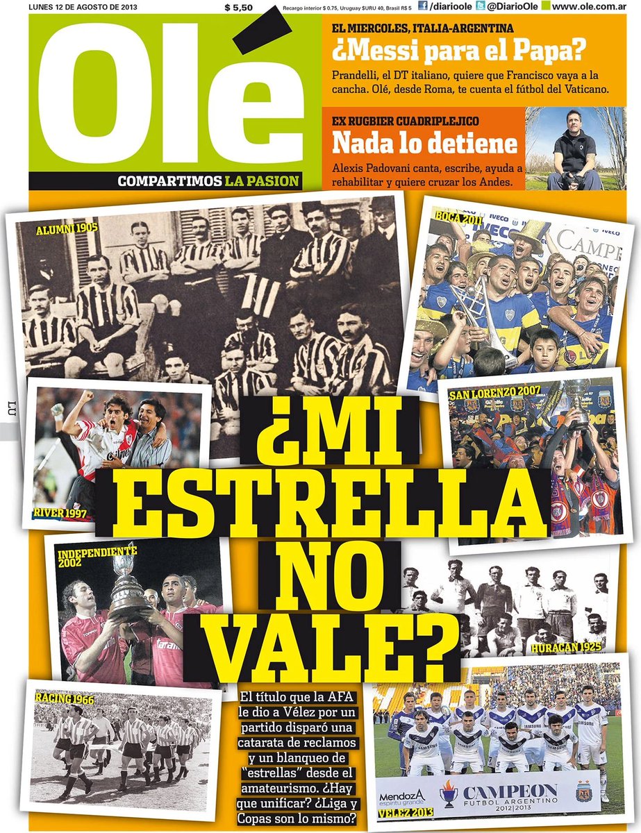 2012. Cuando con menos títulos que ahora ya éramos candidatos a ser 5to grande. 
Al año siguiente vienen los reclamos para levantar muertos
#velez