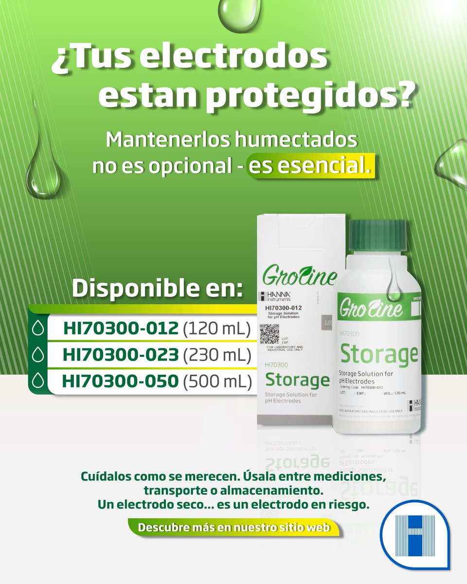 HannaInstGt's tweet image. 💧¿Tus electrodos están protegidos?

La Solución de Almacenamiento GroLine de HANNA mantiene su precisión y vida útil. Disponible en 120, 230 y 500 mL.

✅Cuídalos como se merecen.

lc.cx/GdWBdV
#HANNAInstruments #pH #Electrodos