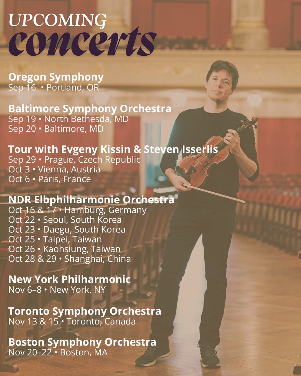 Coming up next! 
💥 Season openers w/ <a href="/OregonSymphony/">Oregon Symphony</a> &amp; <a href="/BaltSymphony/">Baltimore Symphony Orchestra</a> 
🏰 European tour w/ Evgeny Kissin &amp; <a href="/StevenIsserlis/">Steven Isserlis</a> 
🌏 Asian tour with Hamburg's NDR Elbphilharmonie Orchester
🎻 De Hartmann Violin Concerto with the <a href="/nyphil/">New York Philharmonic</a>, <a href="/TorontoSymphony/">Toronto Symphony</a> &amp; <a href="/BostonSymphony/">Boston Symphony</a>