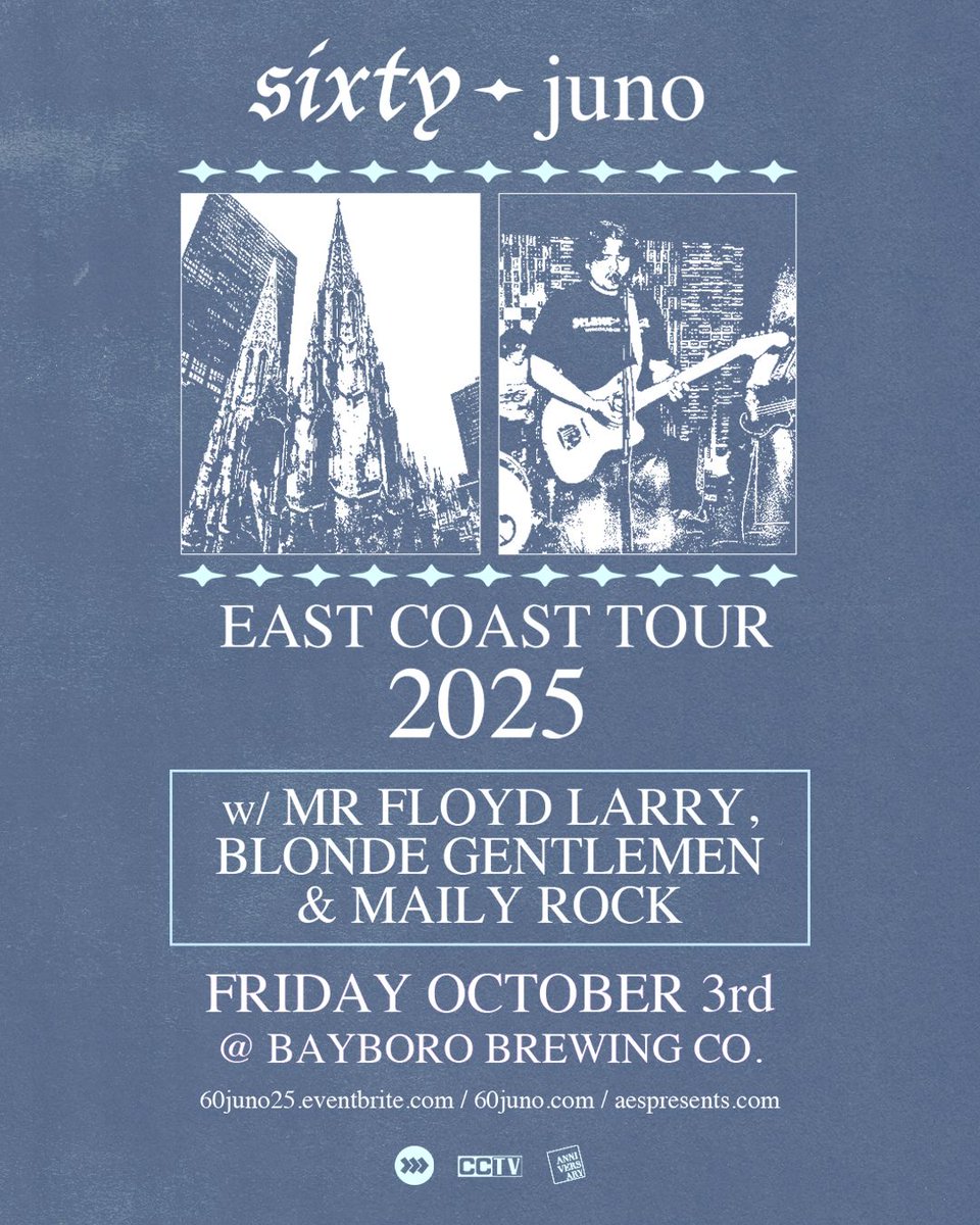 aestheticized's tweet image. SUPPORT ADDED! Miami’s dream-punk mystics Mr Floyd Larry + local psych-pop groove-smiths Blonde Gentlemen + St. Pete indie shimmerers Maily Rock join 60 Juno at Bayboro Brewing Co. on Friday October 3rd. Tix ON SALE NOW: 60juno25.eventbrite.com (Oh yeah, as always... #fuckice)