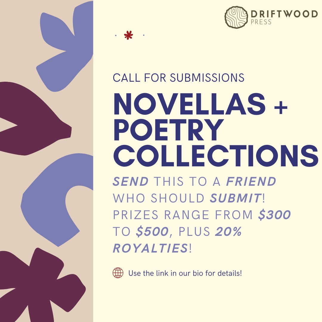 Don't sit on that novella or poetry collection — send it to Driftwood Press instead! Use the link in our bio for details. #callforsubmissions