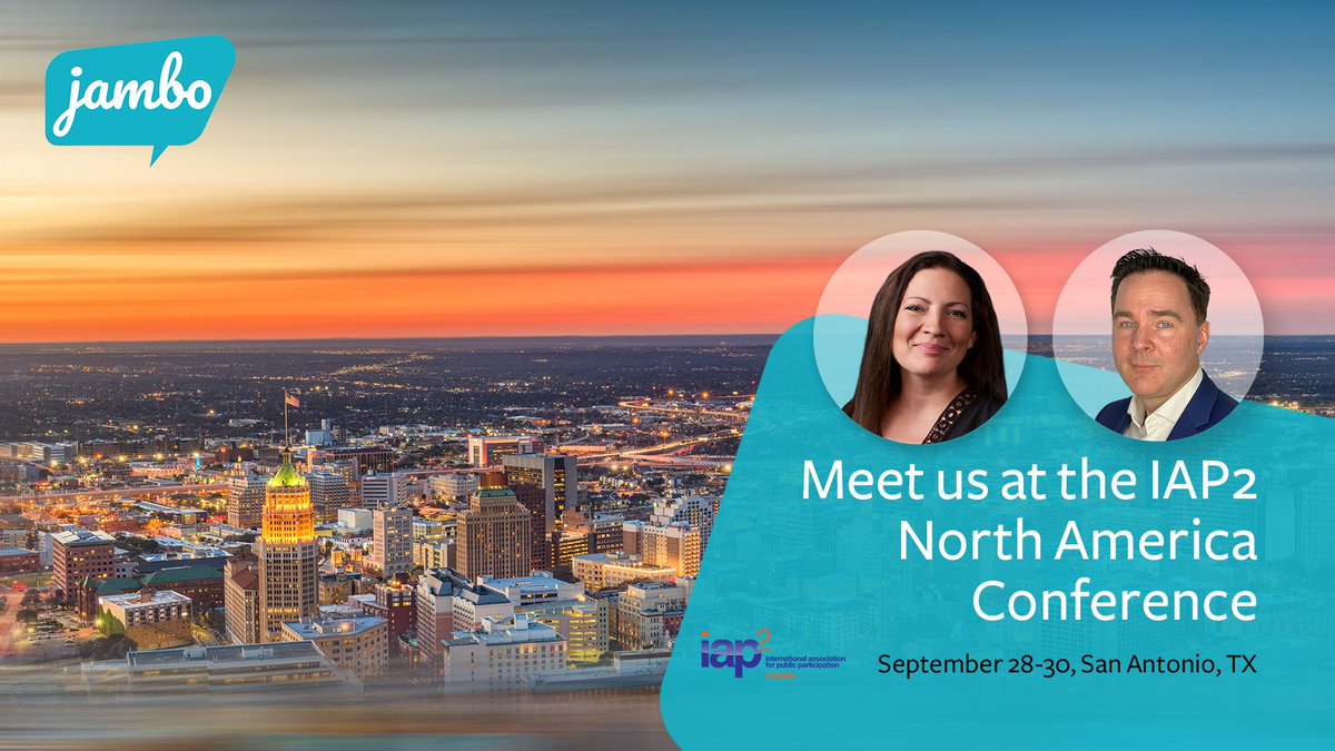 Exciting news - Our Jambo experts <a href="/thewardferguson/">Ward Ferguson</a> and Kim Messenger are heading to San Antonio, TX for the <a href="/IAP2/">IAP2</a> North American Conference, September 28-30, 2025!

This premier event is the perfect place to explore the latest in public participation and engagement. Ward and Kim