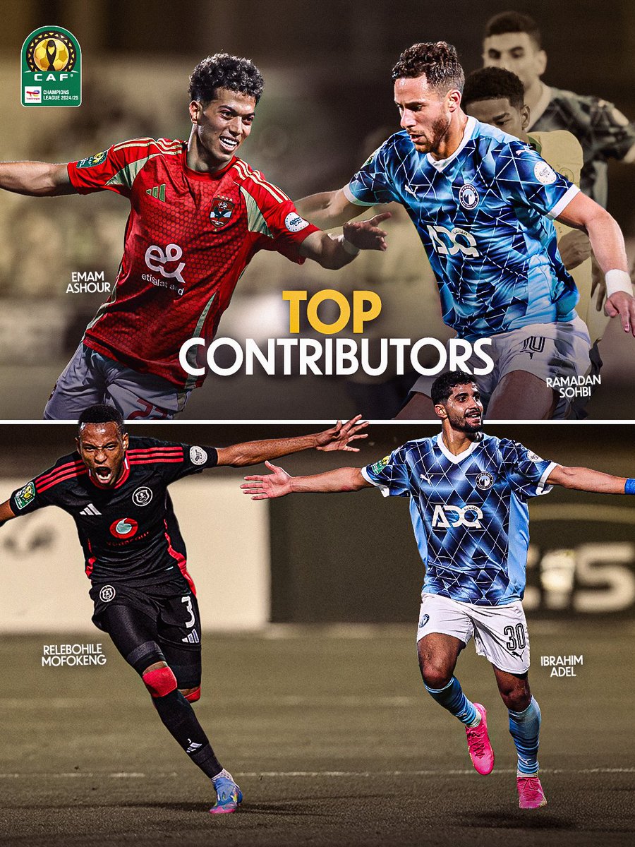 7️⃣ goal contributions each. 💥

Ashour, Adel, Sobhi, and Mofokeng shone brightest in the 2024/25 #TotalEnergiesCAFCL.
