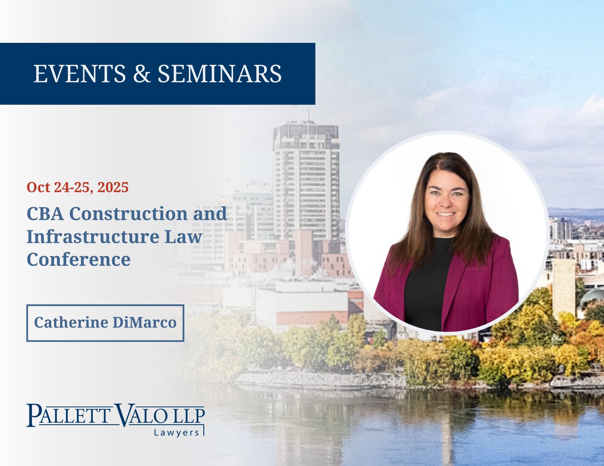 Catherine DiMarco will be speaking on the topic of Material Price Volatility and Tariffs in Construction at the Canadian Bar Association Construction and Infrastructure Law Conference. pallettvalo.com/seminars-and-e…. 
#LegalSeminar #ProfessionalDevelopment #Construction