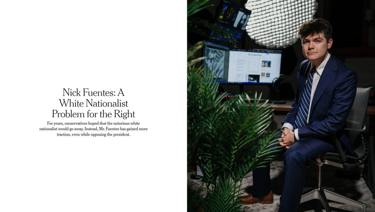 FuentesUpdates's tweet photo. The New York Times just published a profile about Nick Fuentes on their front page https://t.co/VtYLdAqryS