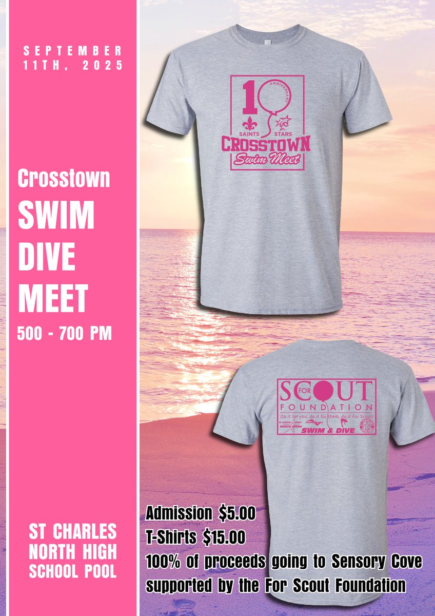 Thurs SCN Girls Swim/Dive host SCE to benefit the For Scout Foundation. 

Start 5pm
Admission $5
T-Shirts $15

All proceeds going to Sensory Cove (ottercove.org/sensory-cove/) supported by the For Scout Foundation (cffrv.org/profile/for-sc…).