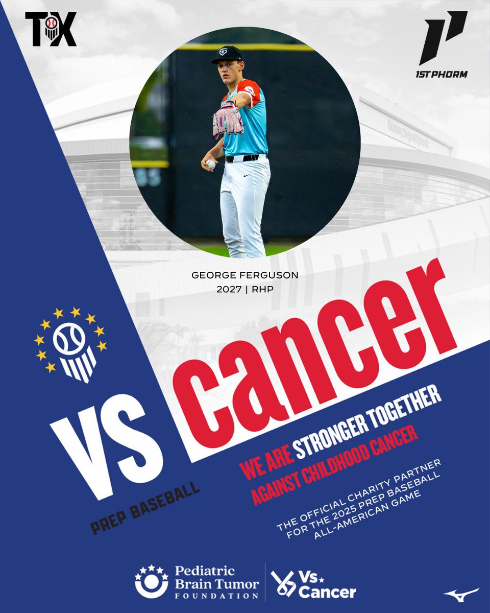 Prep Baseball Texas (@prepbaseball_tx) on Twitter photo The 2025 Prep Baseball All-American Game has teamed up with <a href="/PBTF/">Pediatric Brain Tumor Foundation</a>'s @VS_Cancer program for the third year in a row. Join the cause and support <a href="/GeorgeFerg2027/">George Ferguson</a> fundraising effort ahead of the big event. <a href="/prepbaseball/">Prep Baseball</a>
#PBAAG25 | #VSCancer
๐๐๐จ๐ซ๐ ๐ ๐
๐๐ซ๐ ๐ฎ๐ฌ๐จ๐ง: The 2025 Prep Baseball All-American Game has teamed up with <a href="/PBTF/">Pediatric Brain Tumor Foundation</a>'s @VS_Cancer program for the third year in a row. Join the cause and support <a href="/GeorgeFerg2027/">George Ferguson</a> fundraising effort ahead of the big event. <a href="/prepbaseball/">Prep Baseball</a>
#PBAAG25 | #VSCancer
๐๐๐จ๐ซ๐ ๐ ๐
๐๐ซ๐ ๐ฎ๐ฌ๐จ๐ง: