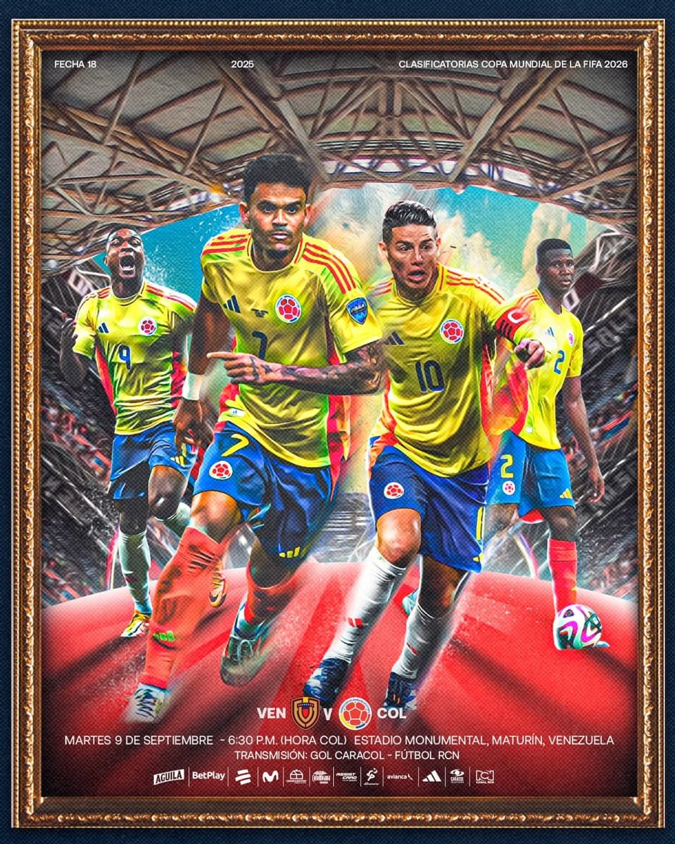 ¡HOY JUEGA LA SELECCIÓN COLOMBIA! 

🆚 Selección Venezuela 🇻🇪 
🏆 Eliminatorias Mundial 2026 J18
🏟️ Estadio Monumental de Maturín 
🕔 6:30 pm
👨🏽‍⚖️ Wilson Sampaio 🇧🇷

#DeporteMeridiano
