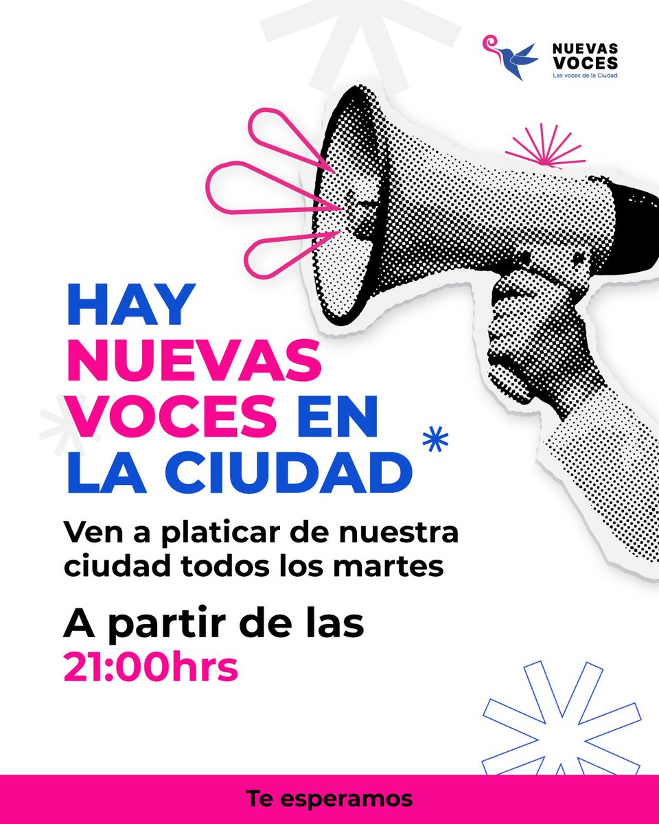 ¡Queremos escucharte! 💙🩷

Todos los martes te invitamos a unirte a la conversación ❕❕

meet.google.com/gbv-ydqt-hom

Donde hablaremos de nuestra Ciudad:

🔹¿Qué te gusta?

🩷¿Qué cambiarías?

🔹¿Qué harías para que te guste más?

¡No faltes! 2️⃣1️⃣ horas