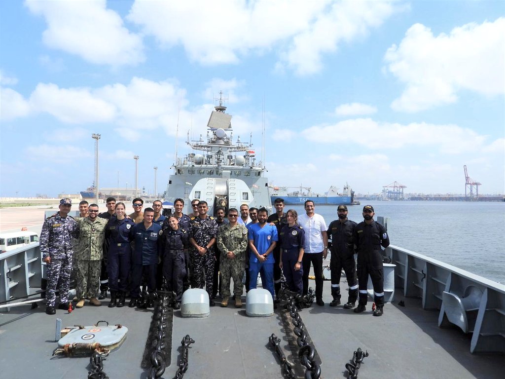 The sea phase will include exercises against asymmetric threats, air defence, gunnery and surface encounters, search and rescue, replenishment at sea, anti submarine warfare and VBSS.
🇮🇳-🇪🇬 #BridgesofFriendship 

<a href="/IN_WesternFleet/">The Sword Arm</a> <a href="/HQ_IDS_India/">HQ IDS</a> 
<a href="/SpokespersonMoD/">Ministry of Defence, Government of India</a> <a href="/adgpi/">ADG PI - INDIAN ARMY</a> <a href="/IAF_MCC/">Indian Air Force</a>