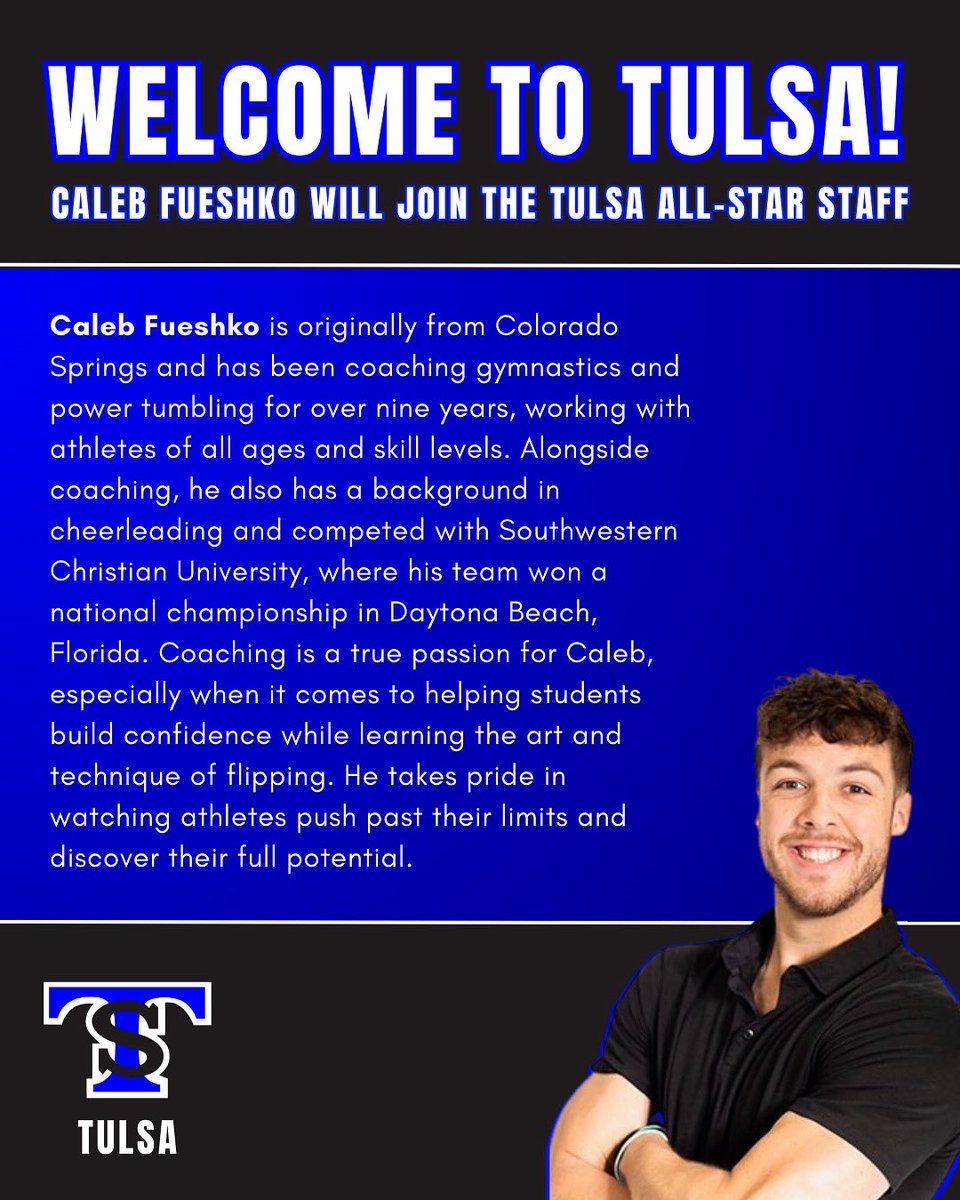 Help us welcome Coach Caleb to the Tulsa All-Star family! We can’t wait for Tulsa athletes to learn and grow under his coaching! 🙌💙
#ShouterSpirit