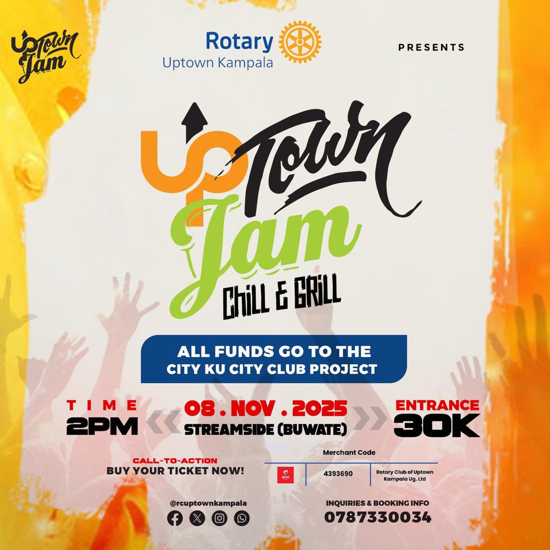 rcuptownkampala's tweet image. Get ready to jam! 🎵🕺 

Uptown Jam is coming! 🎉 

Join us for a day of fun &amp;amp; fundraising for a great cause! 💕 

Support Rotary Club of Uptown Kampala City's Ku City Project &amp;amp; help prevent communicable diseases! 
#UptownJam 
#RotaryEyamba