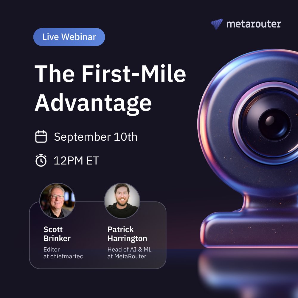 MetaRouter's tweet image. 📆 Join us tomorrow at 12pm EDT, for a fireside chat with Scott Brinker (ChiefMartec) and Patrick Harrington, Ph.D. (MetaRouter) on how first-mile enrichment and composable infrastructure are redefining growth, ROAS, and the next-gen CMO.

Register: hubs.li/Q03Hz8gc0