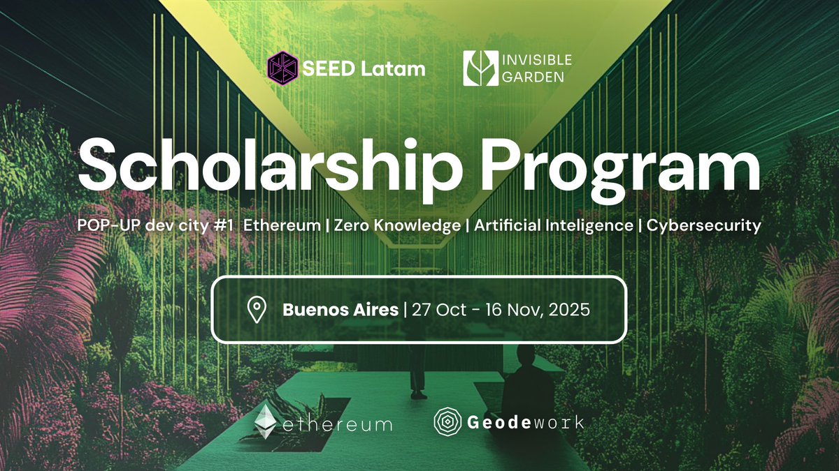 👀 Nueva chance, builders!

Invisible Garden reabrió aplicaciones (¡solo por una semana!) para la POP UP Dev City en Buenos Aires, justo antes de <a href="/EFDevcon/">Devconnect ARG - the first Ethereum World’s Fair</a>.

Residencia inmersiva de 3 semanas para Investigar y construir proyectos que importan:
→ Mentoría de expertos
→ Tracks en