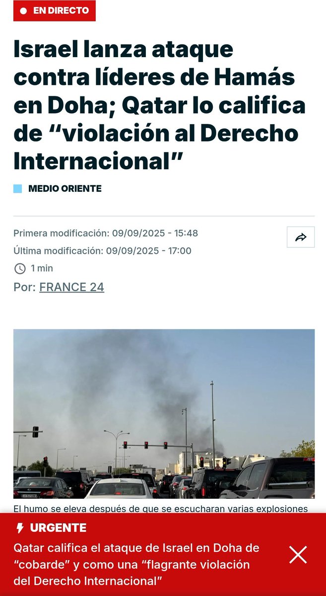 Israel asesinó a los delegados de Hamás que habían sido convocados a Doha para negociar un cese al fuego. Lo que debía ser un paso hacia la paz se convirtió en una emboscada sangrienta. Invitar al diálogo para después ejecutar a la contraparte es una traición sin precedentes, una