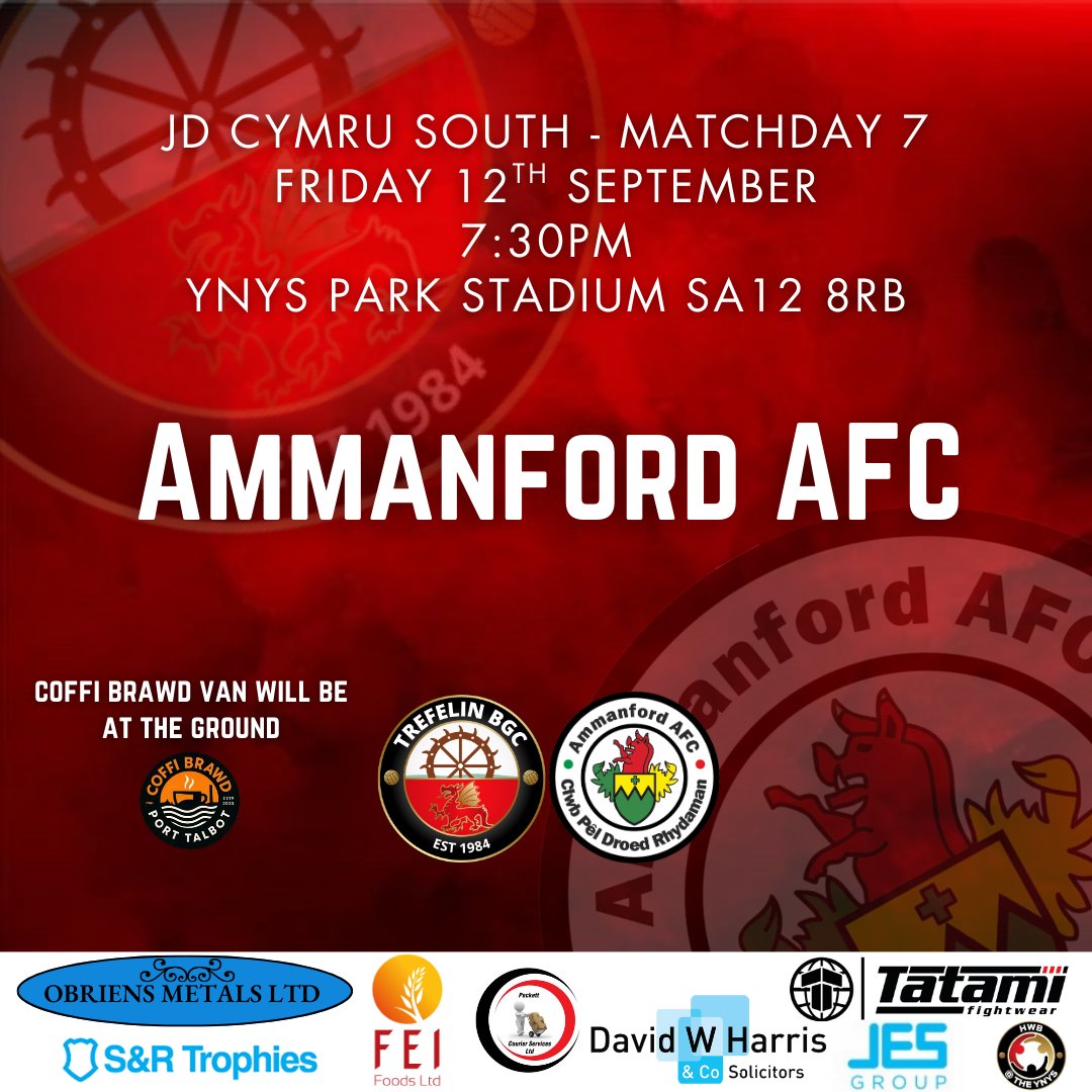 trefelinbgc's tweet image. ꜰʀɪᴅᴀʏ ɴɪɢʜᴛ 🔥

This Friday we welcome @AmmanfordAFC to the Ynys Park for a 7:30PM kick off.
@TrefelinBGCbar and cabin will be open from 6PM.

☕From 6AM clubs to matchdays, Coffi Brawd Van will be in attendance serving their delicious coffee throughout the match.