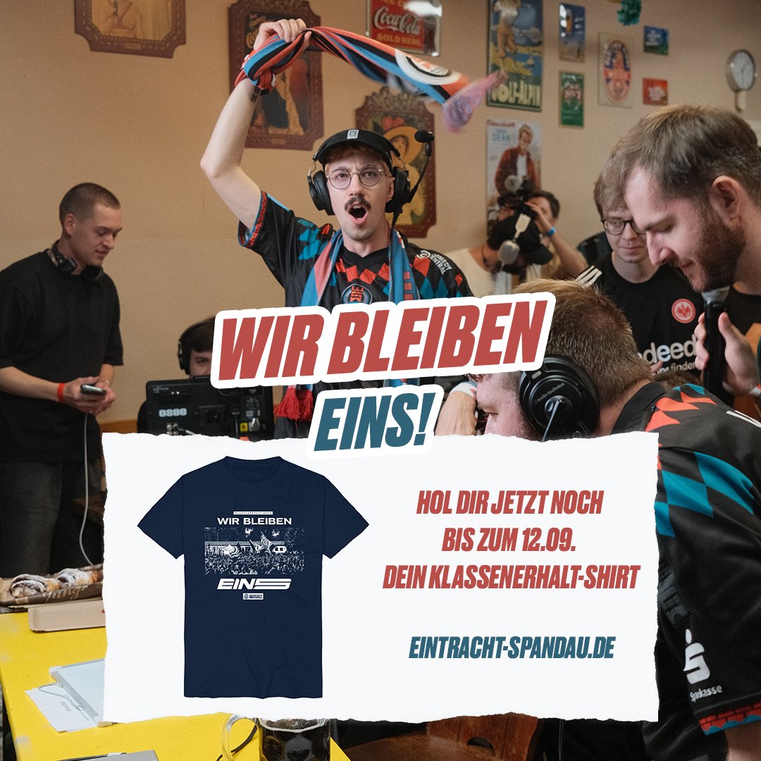 WIR BLEIBEN EINS!

Hol dir jetzt noch bis zum 12.09. dein Klassenerhalt-Shirt

Zum Shop: 
eintracht-spandau.de/products/eintr…