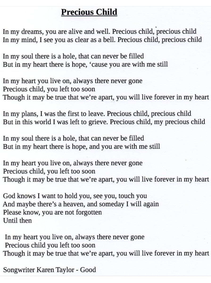 Beautiful song lyrics written for all those who have known child loss. 💔❤️