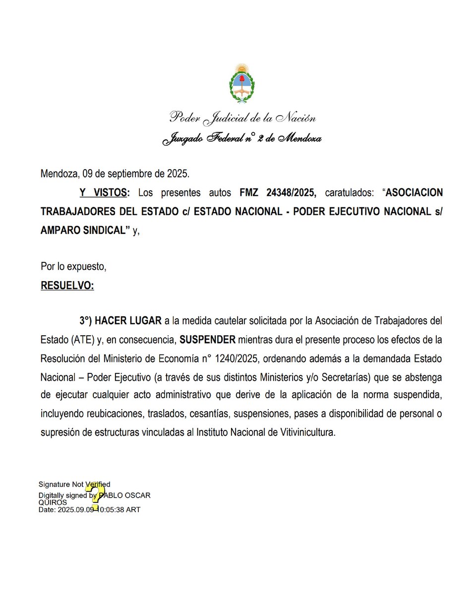 ÚLTIMO MOMENTO!!
LA JUSTICIA SUSPENDIÓ LOS PASES A DISPONIBILIDAD EN EL INSTITUTO NACIONAL DE VITIVINICULTURA!!

OTRO TRIUNFO DE ATE!! 

<a href="/JMilei/">Javier Milei</a> me parece que en la Justicia te estamos ganando por goleada, siguen en picada!! Qué pasó con tu ministro, “el coloso”? Al final, me