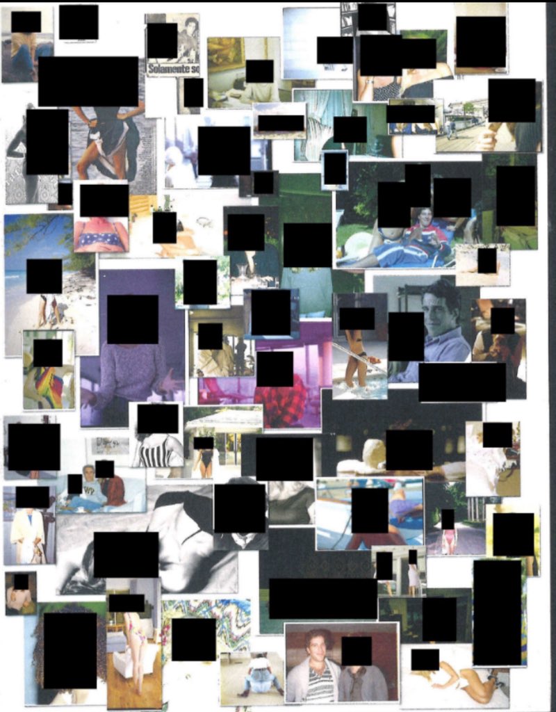 AmberWoods100's tweet photo. The Epstein Birthday Book included collages of young women (or teens?) in various poses, some of them partially nude. 

Since the book was a “gift” from Ghislaine Maxwell, she likely compiled the images. 

Maxwell is a convicted sex trafficker who groomed, raped and pimped teen and young adult women for Epstein. 

Follow me as I break this down