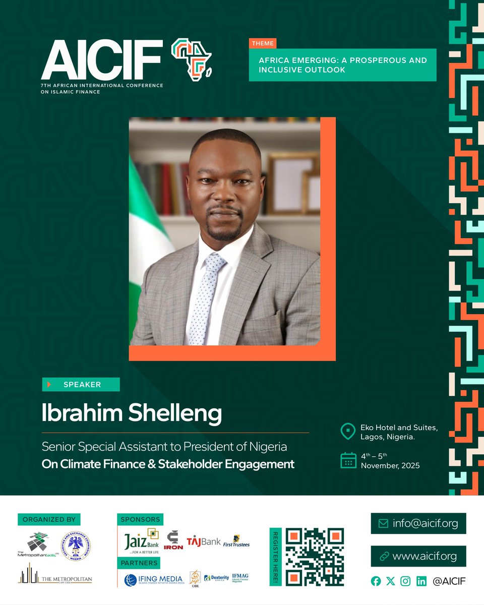 The_MetSkills's tweet image. Speaker Spotlight

We are delighted to introduce Mr. Ibrahim Abdullahi Shelleng, Senior Special Assistant to the President of Nigeria on Climate Finance &amp;amp; Stakeholder Engagement, as a speaker at the 7th African International Conference on Islamic Finance (AICIF 2025).

As a…