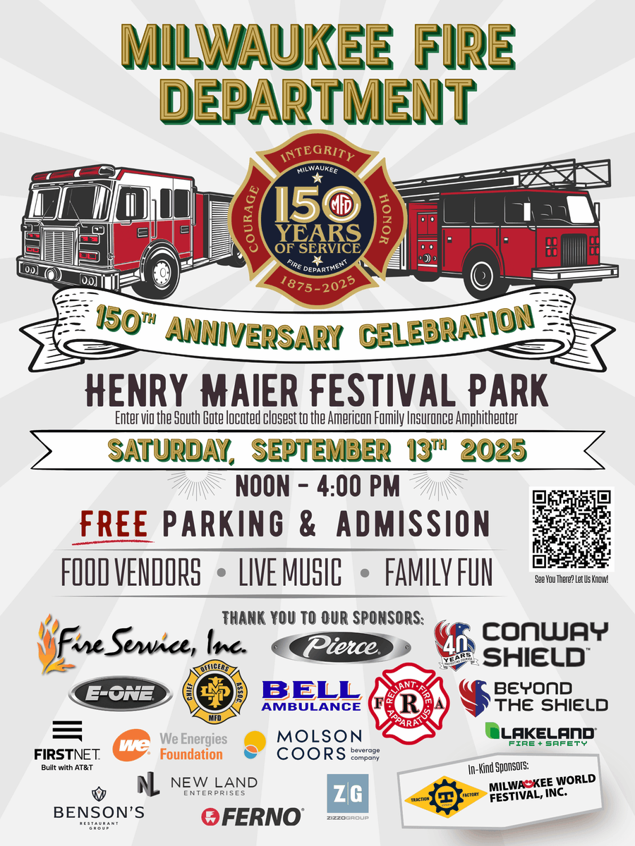 You are invited! The <a href="/MilFireDept/">Milwaukee FD</a> hosts a big celebration Saturday marking the department's 150th anniversary.  The event takes place on September 13th from noon until 4pm at the Summerfest grounds.