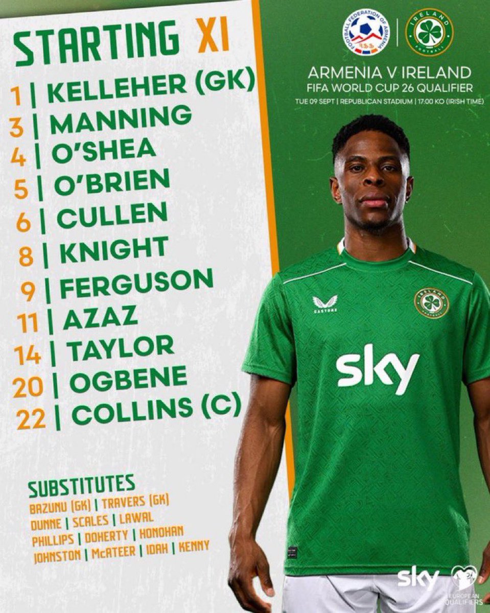 🇮🇪🇮🇪🇮🇪

Byrjunarliðið klárt.💥

Szmodics og Doherty út - Ogbene og Taylor inn. 🔄

🇮🇪🇮🇪🇮🇪

#graeniherinn
#theboysingreen
