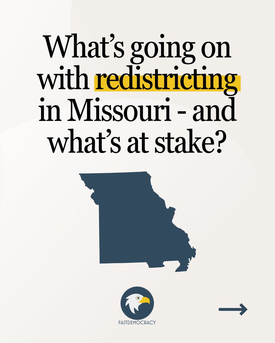 fastdemocracy's tweet photo. 📍Last week, Missouri introduced HB1, legislation that would redraw the state's congressional maps. Since then, the bill has received one vote of approval from the full House.

HB 1 is moving quickly. Keep up with FastDemocracy.

#moleg #redistricting https://t.co/gYImTFt7ft