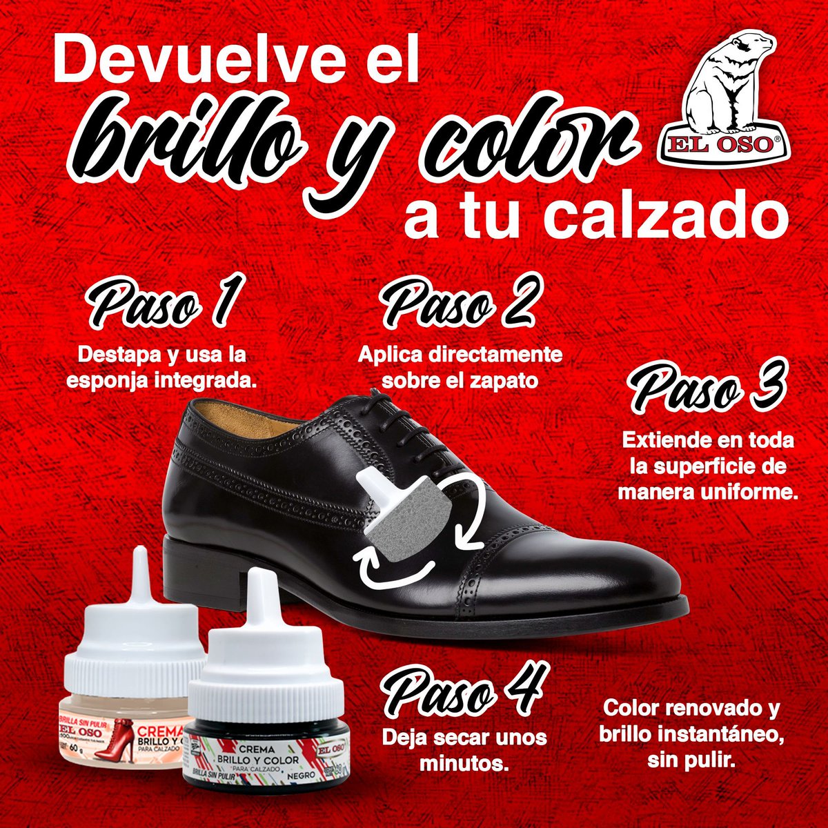 El_Oso_Mexico's tweet image. 👞✨ En solo 4 pasos recupera el brillo y color de tus zapatos.
Con Crema Brillo y Color El Oso aplica, deja secar ¡y listo!
Sin pulir, sin complicaciones… solo elegancia al instante. 🐻❄️
#fypシ #ElOso #tutoriales