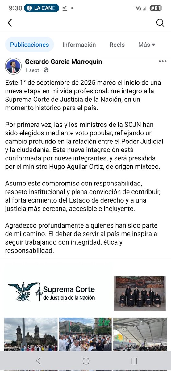 Se integra cuñado de Ricardo Monreal a la ponencia de Hugo Aguilar Ortíz, presidente de la SCJN. Gerardo García Marroquín, esposo de María del Refugio Monreal, anunció en sus redes sociales que se integra a la Suprema Corte. 

La corte que iba a terminar con el nepotismo 🤡